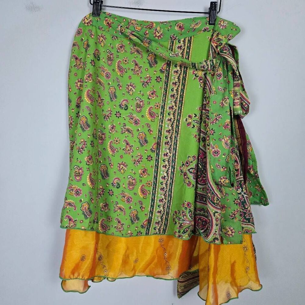 Darn Good Yarn Womens Silk Sari Wrap Midi Skirt Sz Small Paisley Boho Gypsy NWT